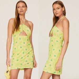 NWT AFRM Mini Mesh Dress In Lime Daisy Green Summer Halter Neck Cutout Large L
